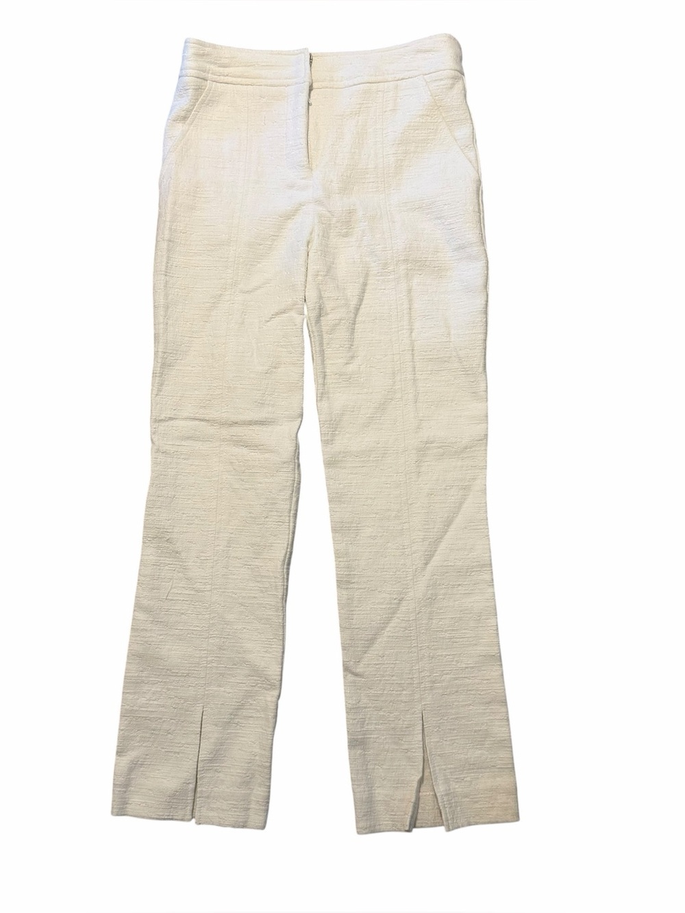 Trina Turk Cream Textured Women’s Pants with Front Slits